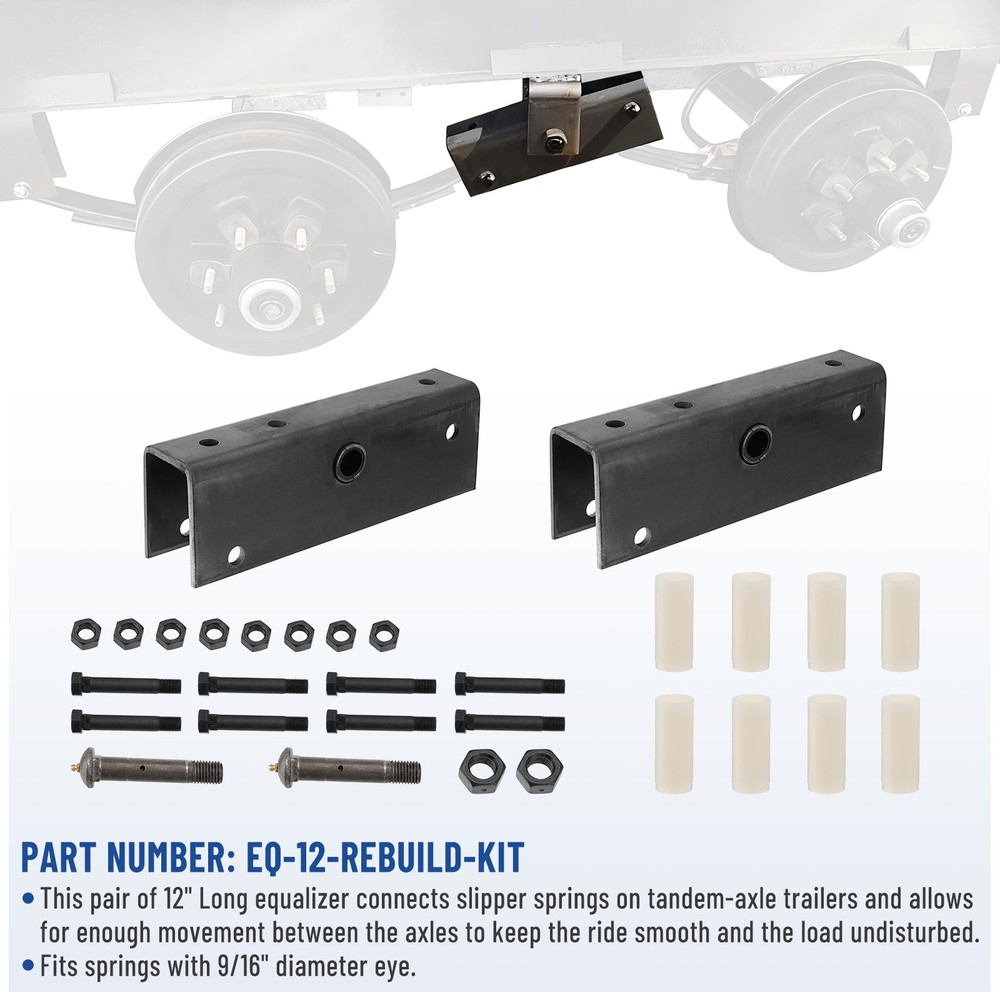 Pair Trailer Suspension Rebuilt Kit Slipper Spring 12" Equalizer Bushings Bolts