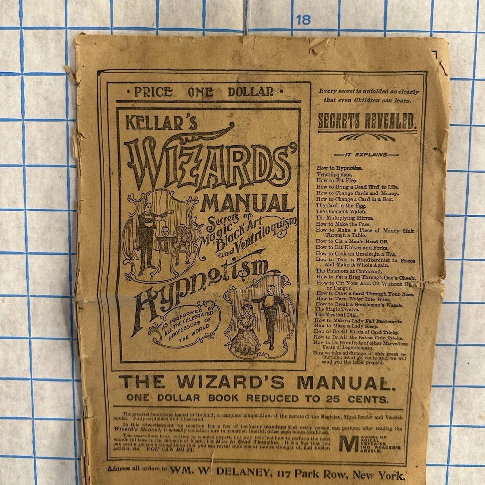 Kellar Wizard’s Manual Magic Booklet Ad Hypnotism Newspaper Gilded Age Progress
