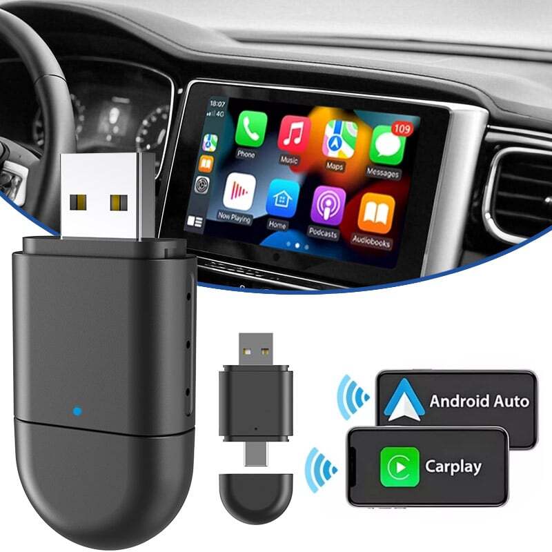Wireless USB Carplay Adapter Dongle For iPhone Apple Android Auto Plug &Play
