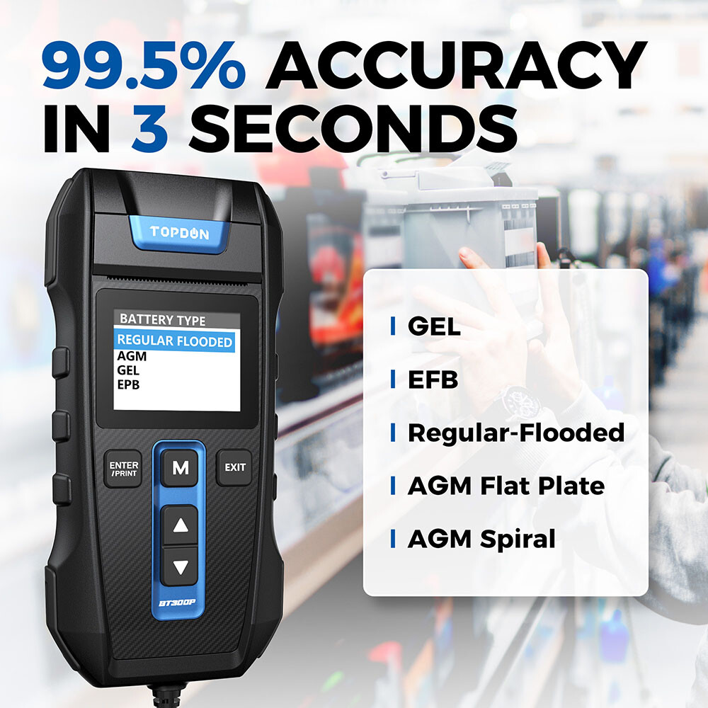 Car Battery Tester + Printer 12V Load Cranking Test Auto Digital Analyzer