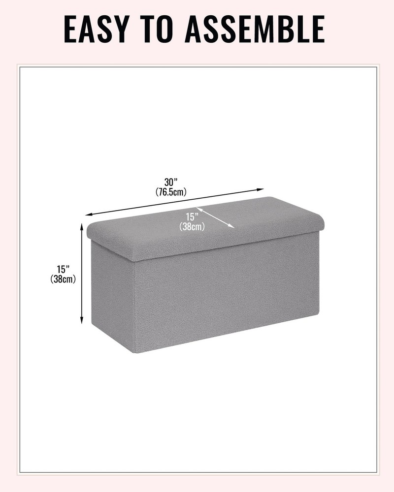 30 Inch Storage Ottoman Bench, Boucle Folding Ottoman Footstool, Rectangular ...