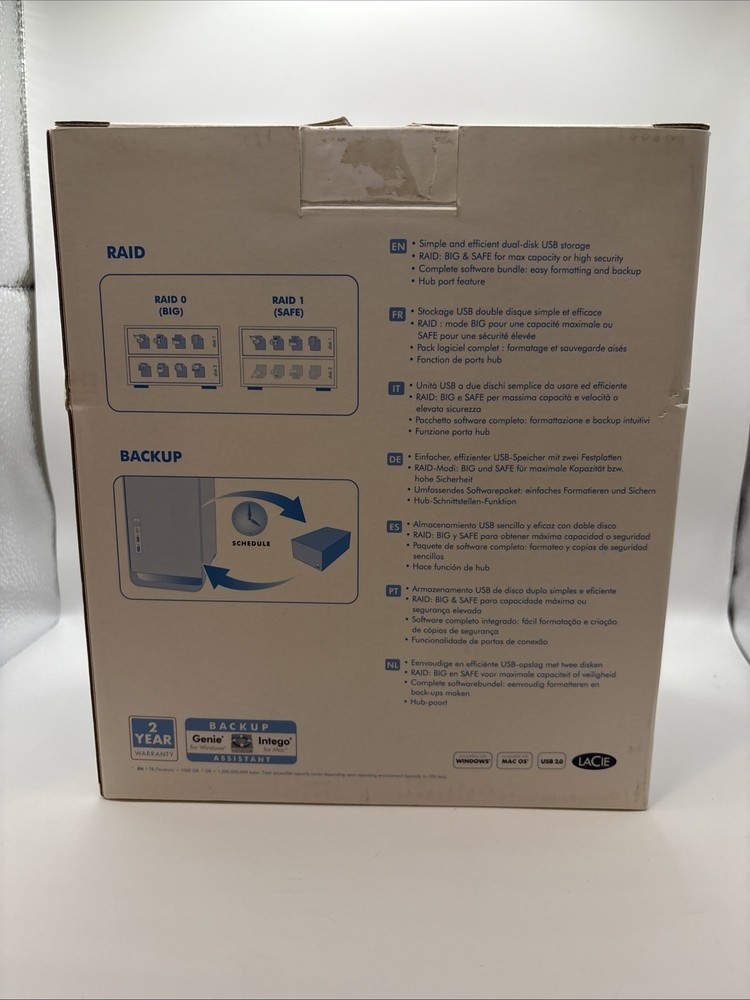 LaCie Hard Disk 2TB High Speed USB 2.0 Model#301838U UNTESTED