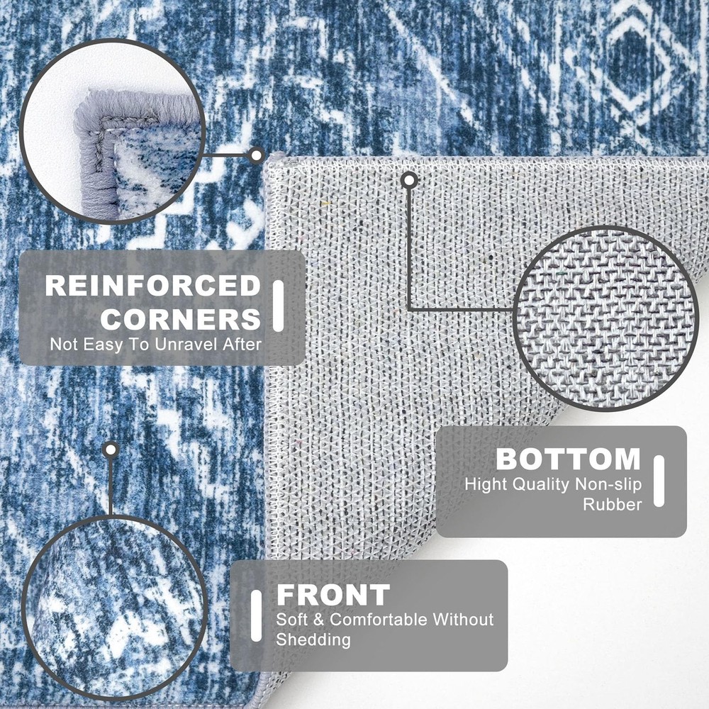 KILOCOCO Boho Entryway Rug 3x5 Area 3' x 5' (Rectangular), Stonewashed Blue