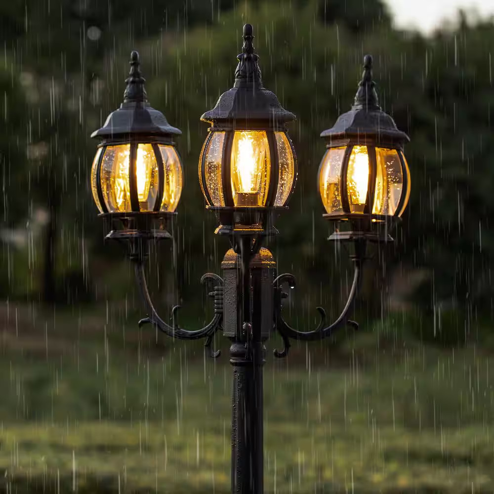 3-Head Black Outdoor Post Light