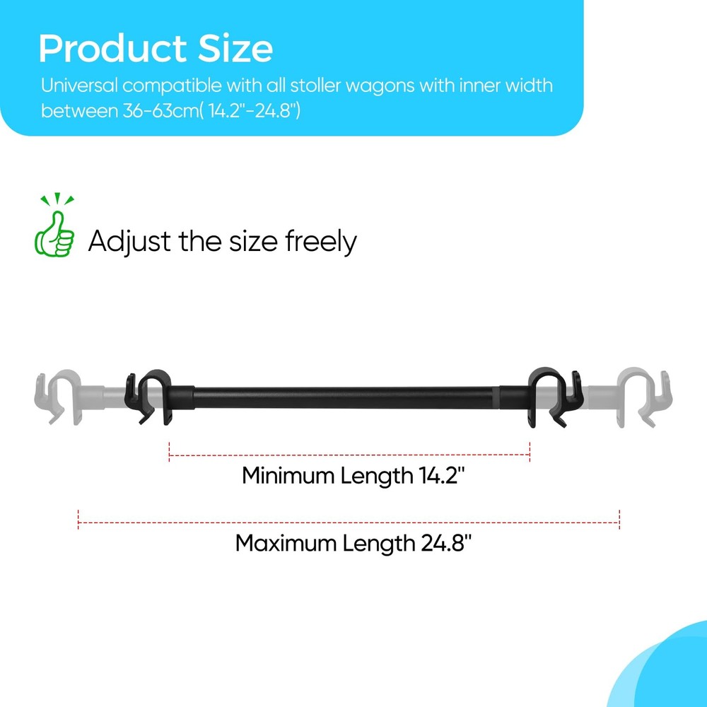 Stroller Wagon Support Bar - Length Adjustable Crossbar with Hook Universal Bar