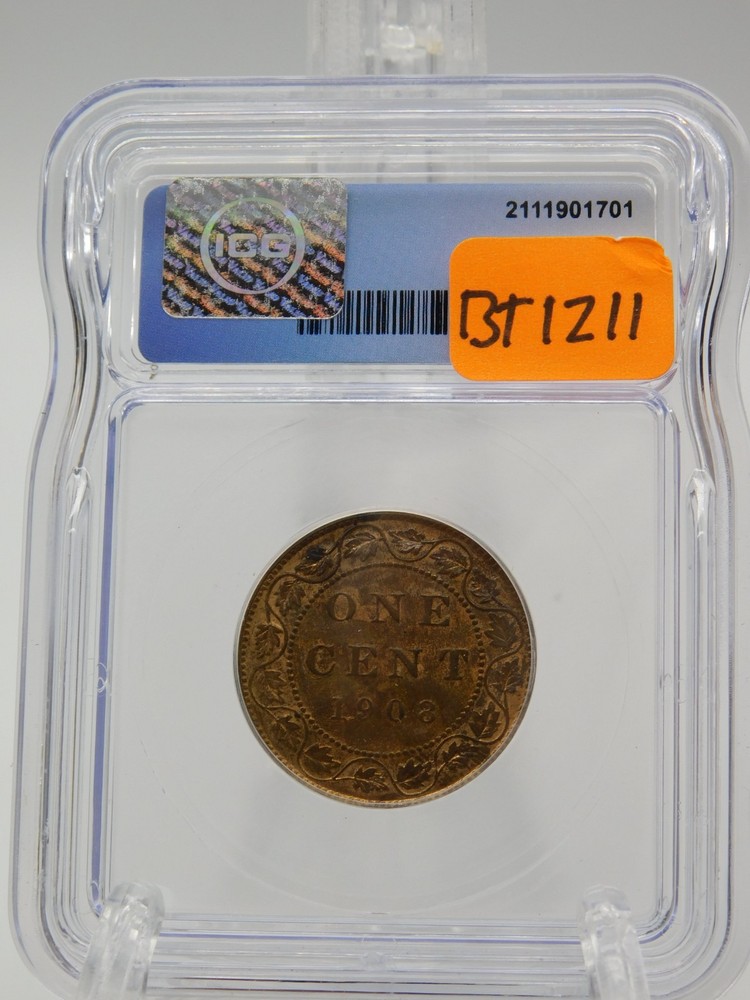1908 CANADA ONE CENT ICG MS64 RB (BT1211)