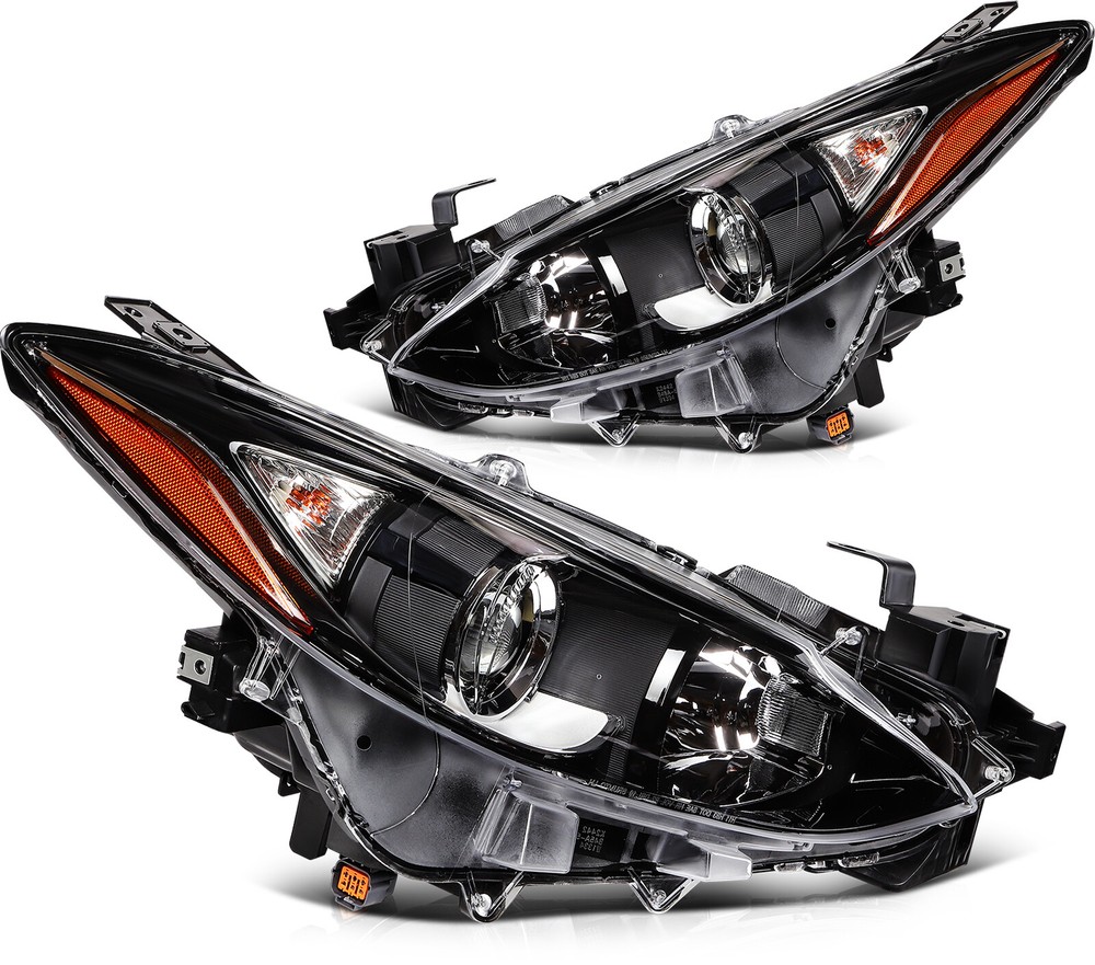 Pair Headlights Assembly Black Left+Right w/Projector For 2014-2016 Mazda 3