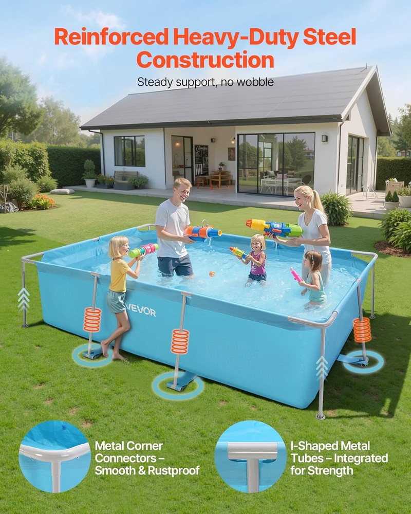 Easy Assembly Rectangular Above Ground Pool, 118"x78"x30", 1046 Gallons