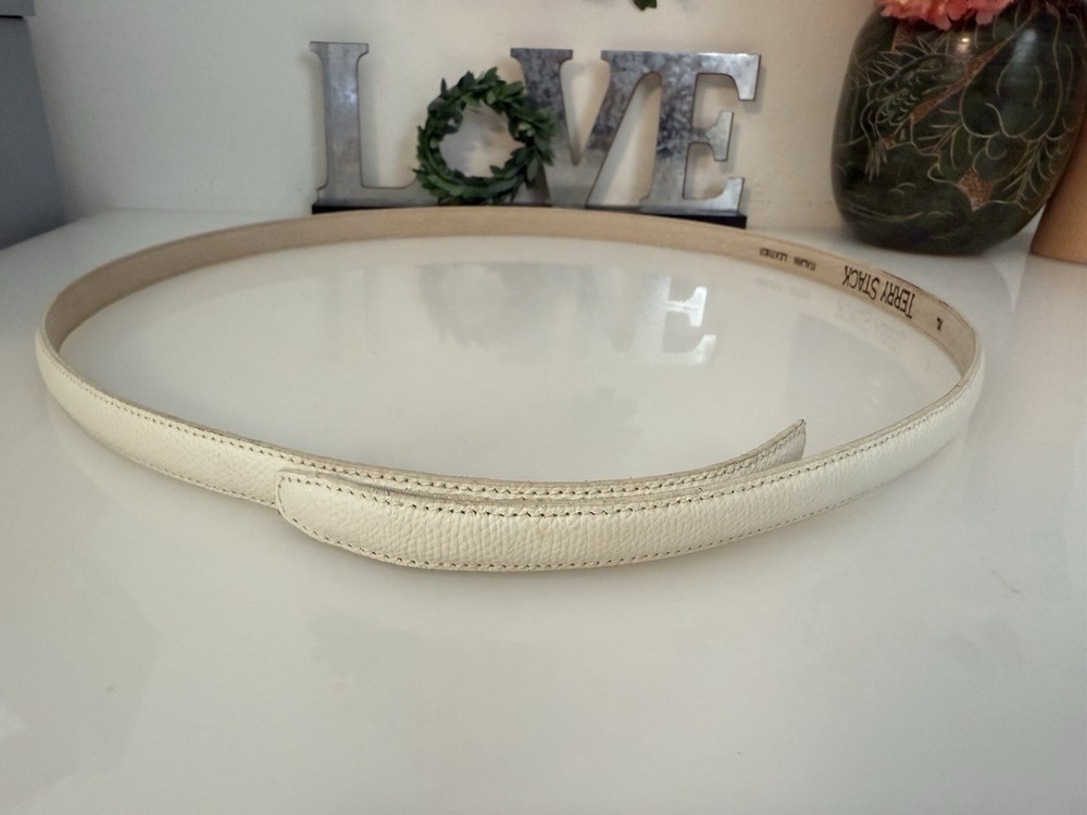 Terry Stack Size XL Minimalist Belt Off White Italian Leather Hook Loop Closure
