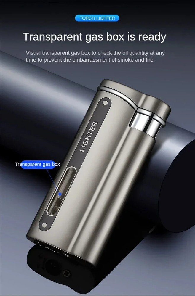 Metal Refillable Butane Torch Lighter Pipe Cigar Lighter Jet Flame Lighter LED