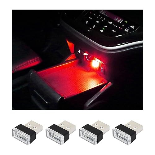4 PCS USB LED Car Interior Atmosphere Lamp, Plug-in USB Decor Night Light, Red