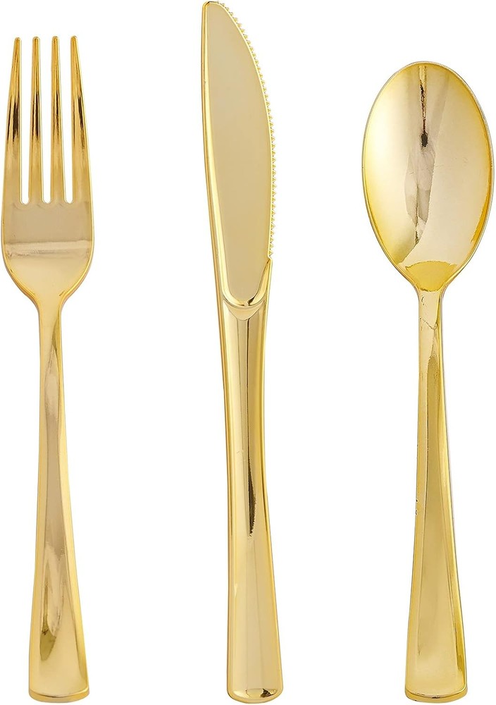 FOCUSLINE 75 Pack Gold Plastic Silverware Disposable Cutlery