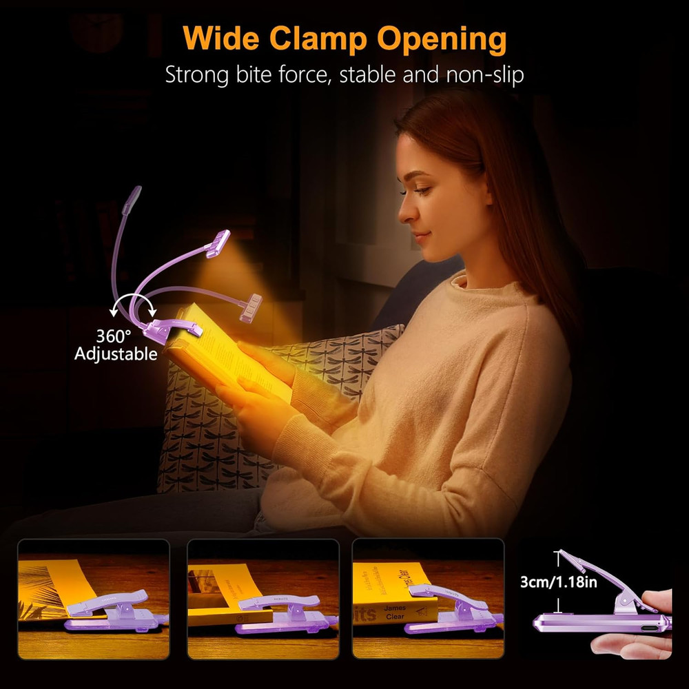 19 LED Rechargeable Book Light for Reading in Bed with Memory Function- Eye C...