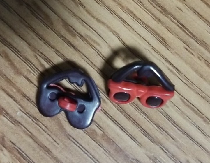 4 Red & Black Sunglasses Novelty Buttons - Hard Plastic