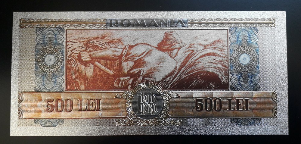 ROMANIA 500 LEI 1947 SILVER PLATED POLYMER BANKNOTE