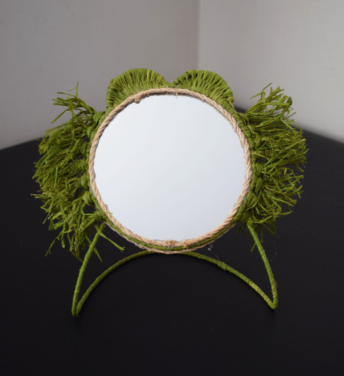 Moroccan handmade Tabletop mirror, Raffia mirror, Cat Decor Mirror, Cat mirror