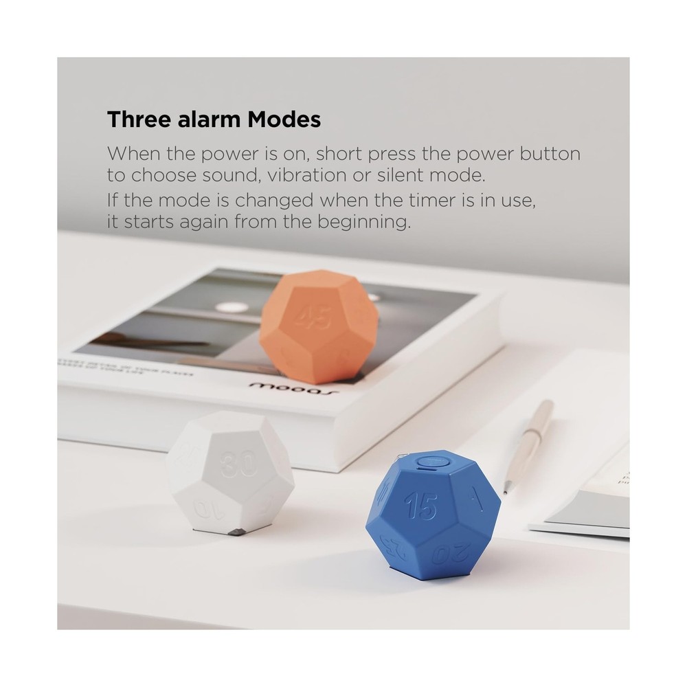 mooas Dodecagon Time Ball Rechargeable Mini Timer (White), 11 preset time, De...