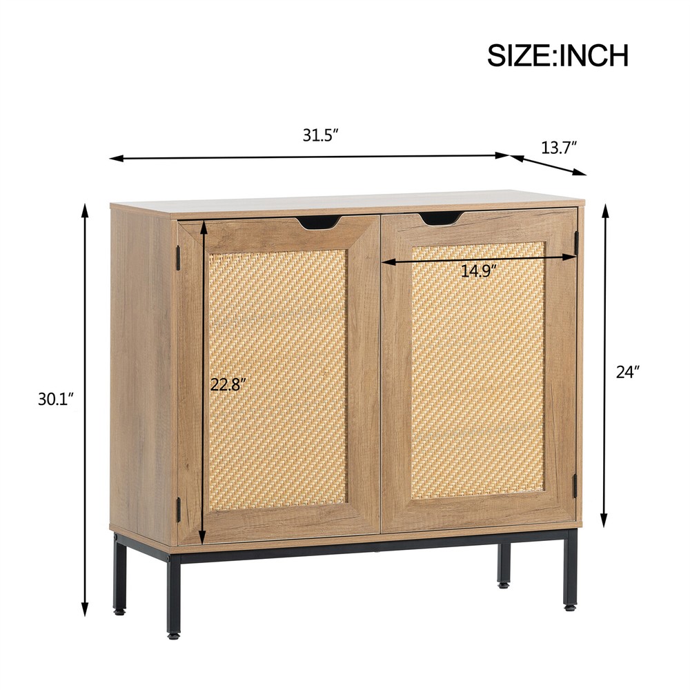 Set of 2 Rattan Storage Cabinets Kitchen Sideboard Buffet Cupboard Console Table