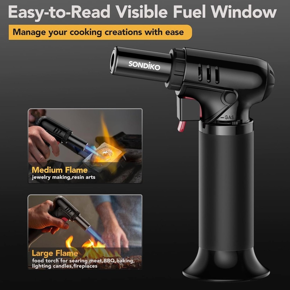 Butane Torch Lighter with Visible Fuel Window, Refillable Soldering Torch wit...
