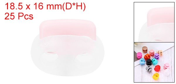 25Pcs Plastic Spring Cord Lock Double Hole Stopper Transparent Pink