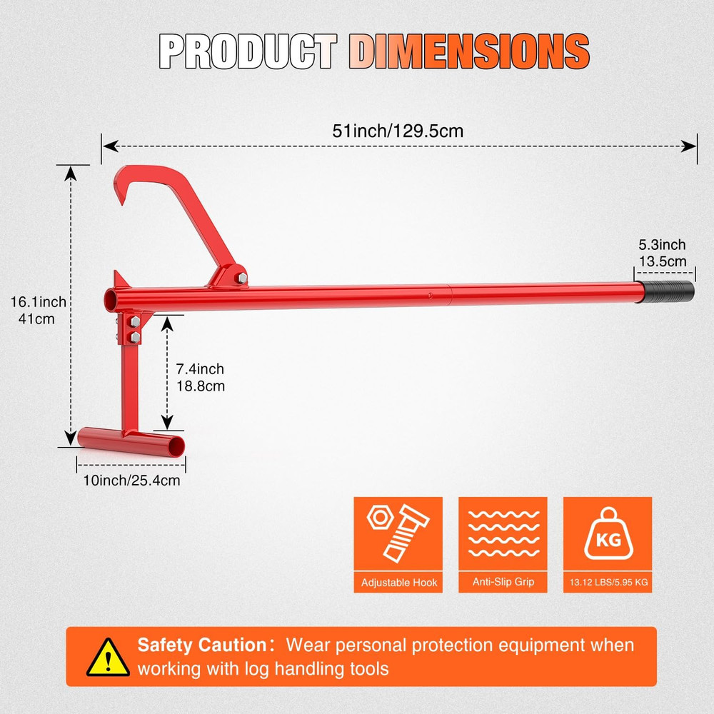51" Cant Hook for Log Roller Logging Tools with Adjustable Steel Cant Hooks Rubb