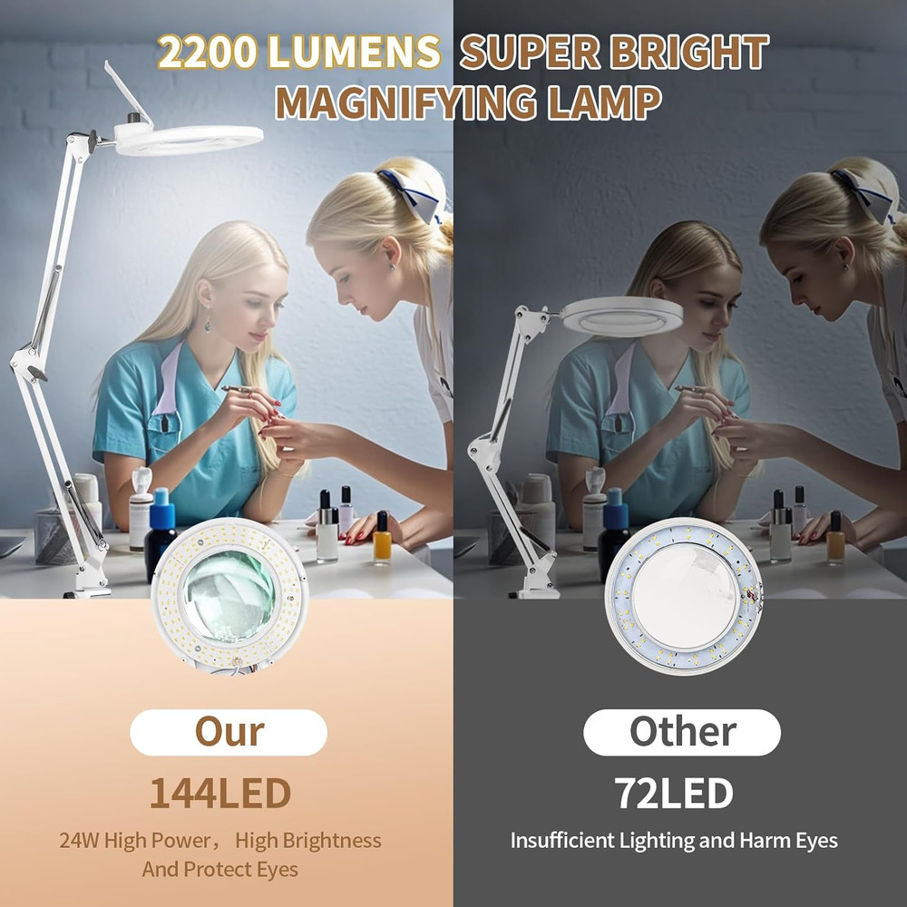 10X Magnifier Floor Lamp with Dimmable LED Light for Estheticians & Crafts