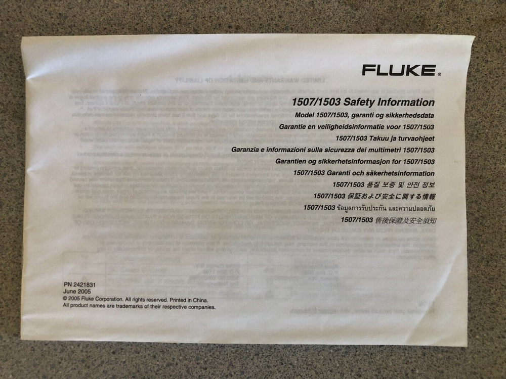 FLUKE 1507 INSULATION TESTER