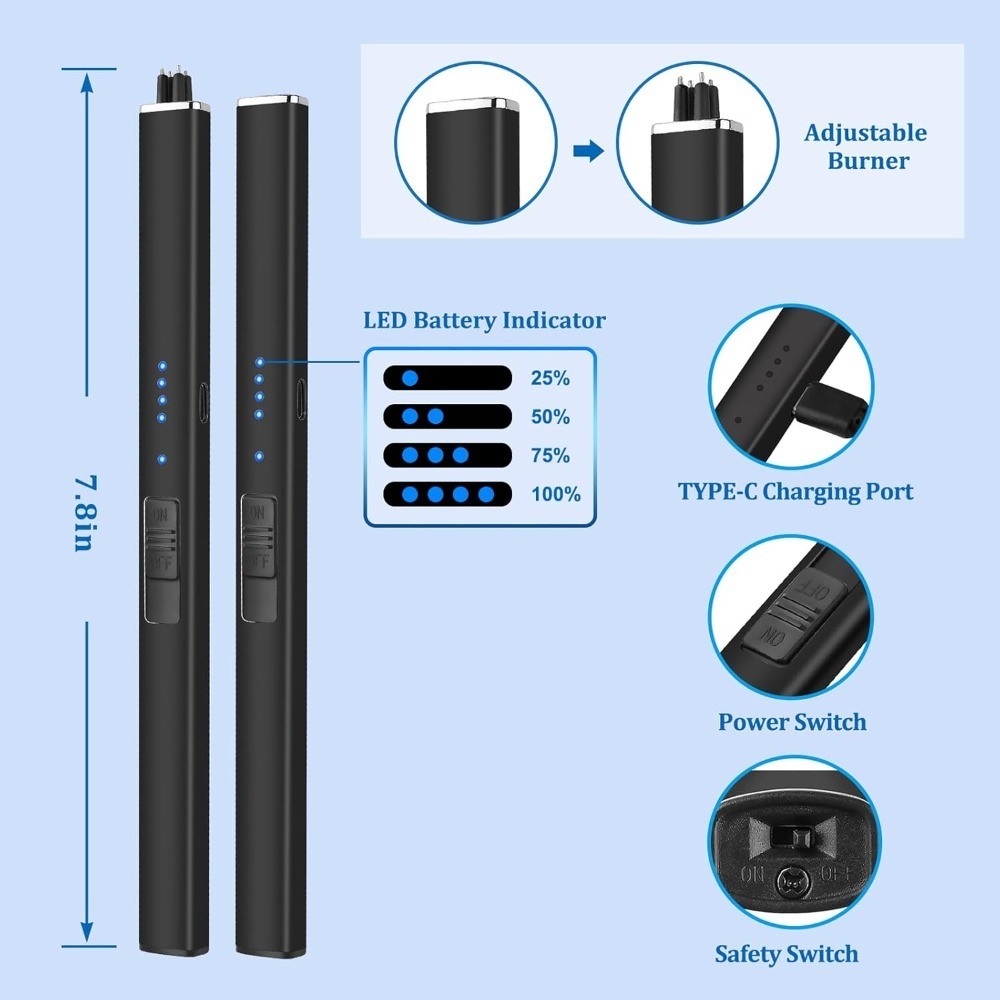 USB Rechargeable Electric Arc Lighter Windproof Flameless Arc Lighter with