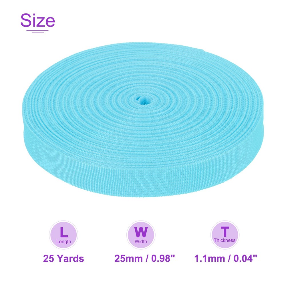 25Yard x 1 Inch Width Nylon Webbing Strap Poly Flat Webbing Strapping Light Blue