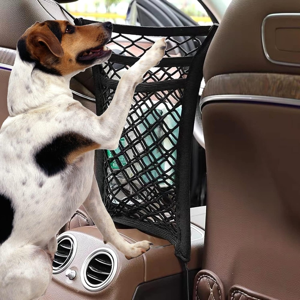 Adjustable Car Storage Net Bag Black Nylon 3 Layer Design for Easy Installation