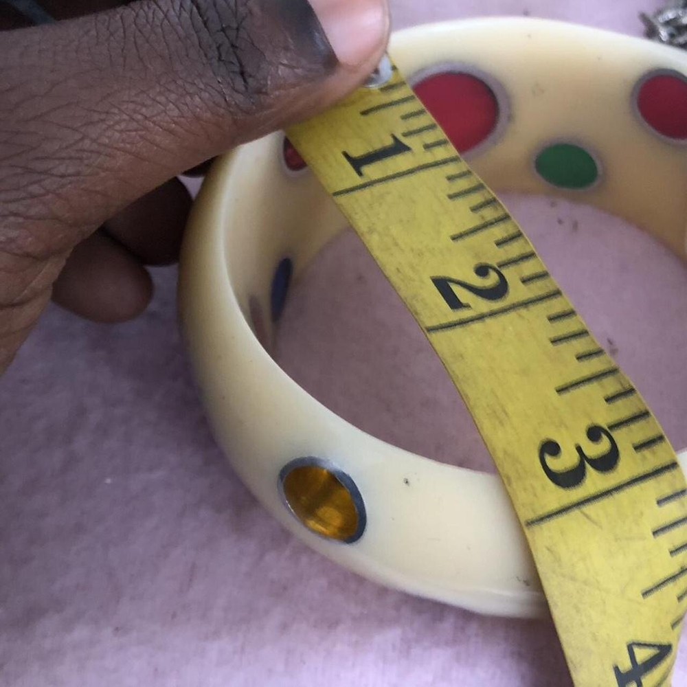 RARE Vintage Chunky Multi Polka Dot Rainbow Bakelite Bangle Bracelet Statement