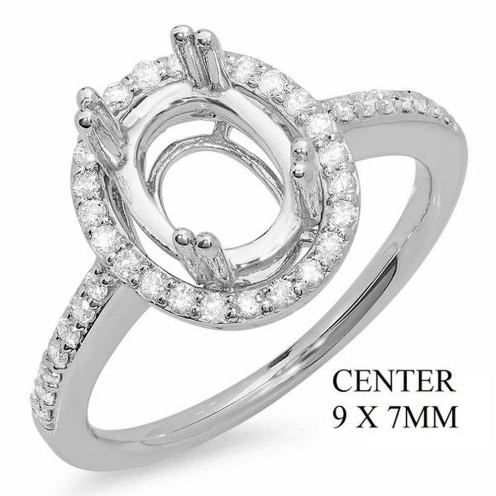 925 Sterling Silver Mounting Setting Oval 9x7mm Ring White Natural Zircon Size 7