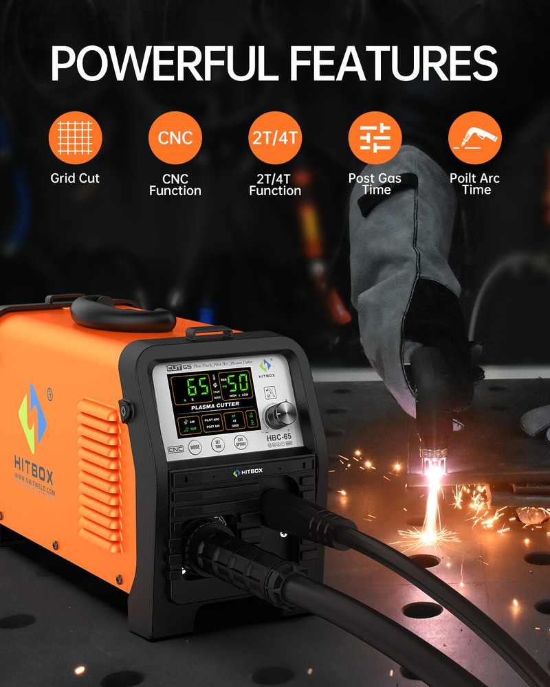 HITBOX 65A 110/220V Non-Touch Pilot Arc Digital Plasma Cutter Cutting Machine US