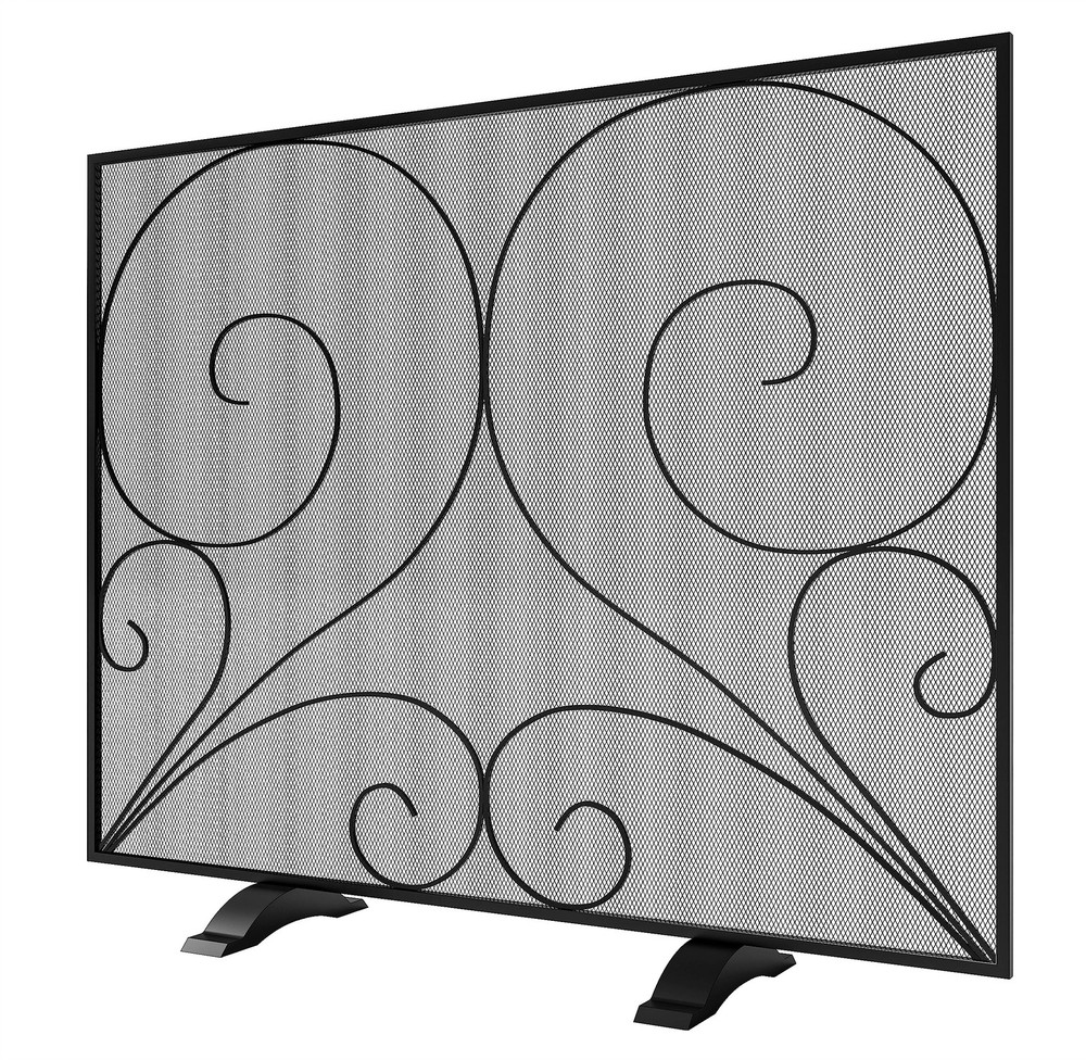 Fire Beauty Single Panel Fireplace Screen Wrought Iron Mesh Guard, H