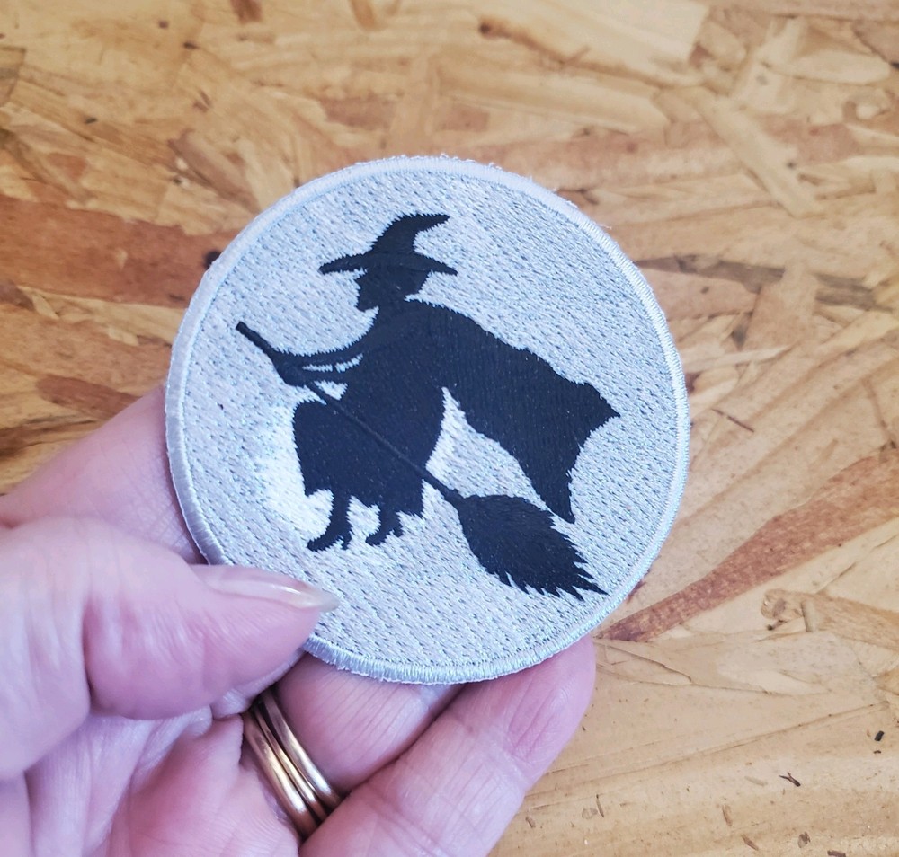 Witch - Halloween - Full Moon - Embroidered Iron On Applique Patch - Left