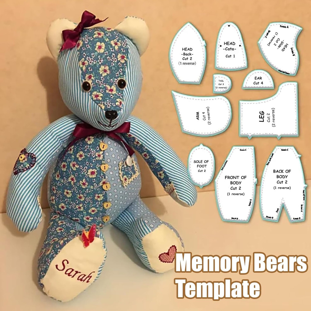 30 Pcs Memory Bear Sewing Patterns Template, Memory Bear Acrylic Template Ruler