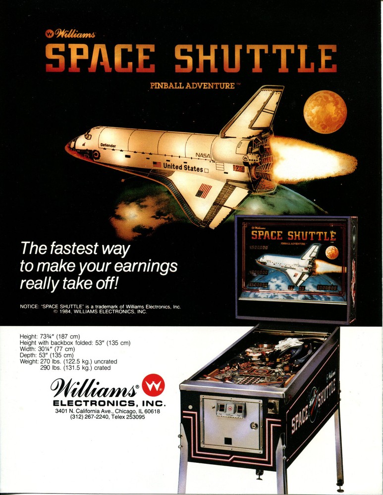 Space Shuttle Williams Pinball Flyer / Brochure / Ad - Excellent