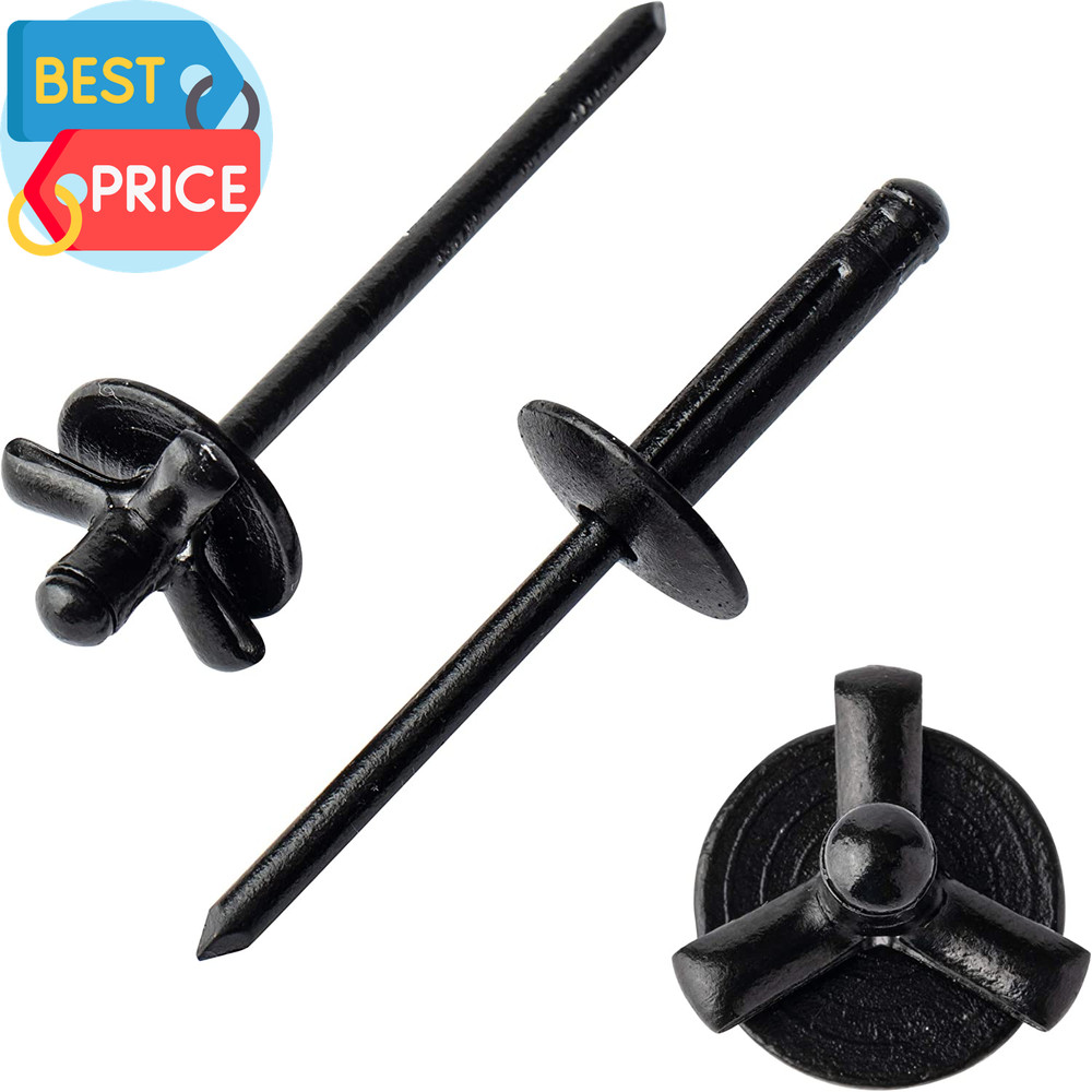 50Pcs 3/16" X 4/5" Large Head Tri-Fold Exploding Aluminum Pop Rivets (Black)