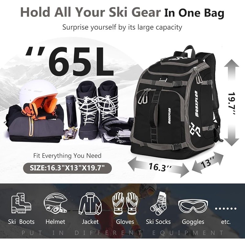 Waterproof Ski Boot Backpack Large Capacity W/ Drain Holes & Extra Pockets New