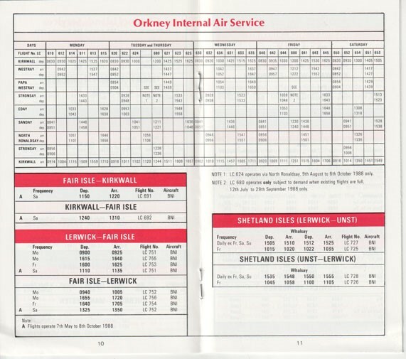 Loganair timetable 1988/03/28