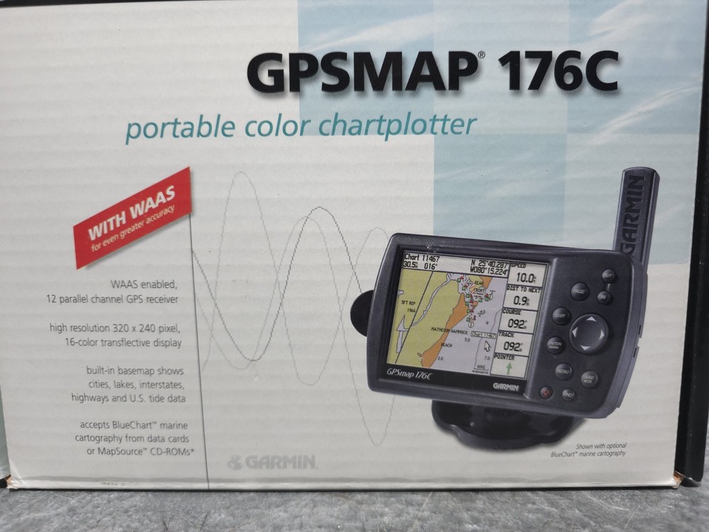 GARMIN GPSMAP 176C Color Marine Chartplotter w/ Cables, Manual, Box, Data Card