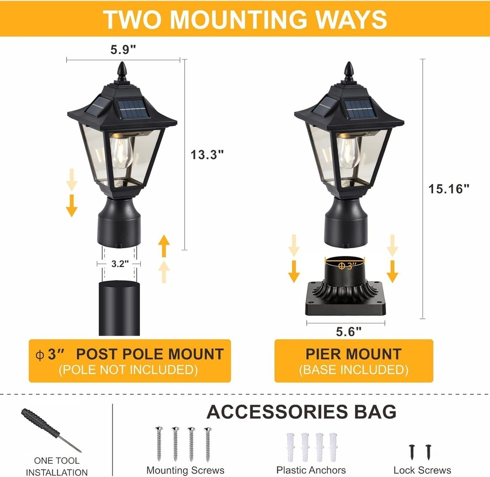 2 Pack Solar Post Lights, Motion Sensor Solar Lamp Post Lights with Pier Mount