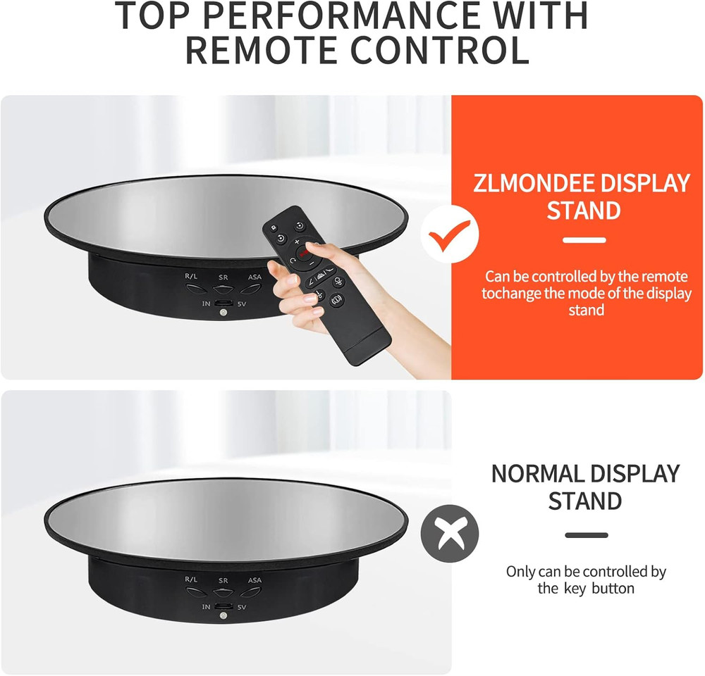 7.9" Mirror Motorized Rotating Display Stand Turntable with Remote & Battery Ope