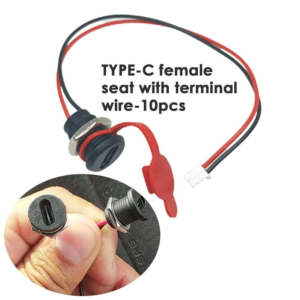 10pcs USB Connector Type-C Waterproof With Nut Locking Female Charging JACK