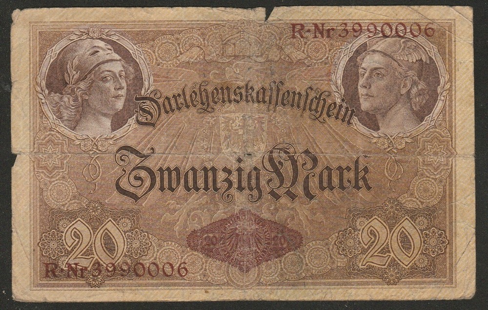 1914 GERMANY 20 MARK NOTE