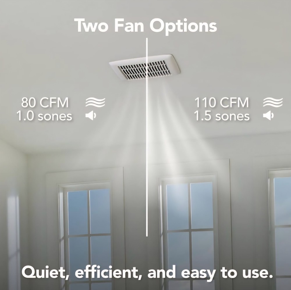 Flex Series 80-110 Selectable CFM, Room Side Installation, Bathroom Ceiling...