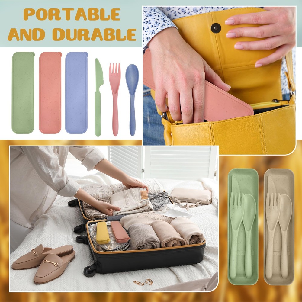 60 Sets Wheat Straw Silverware Set Bulk Wheat Straw Cutlery Lunch Box Accesso...