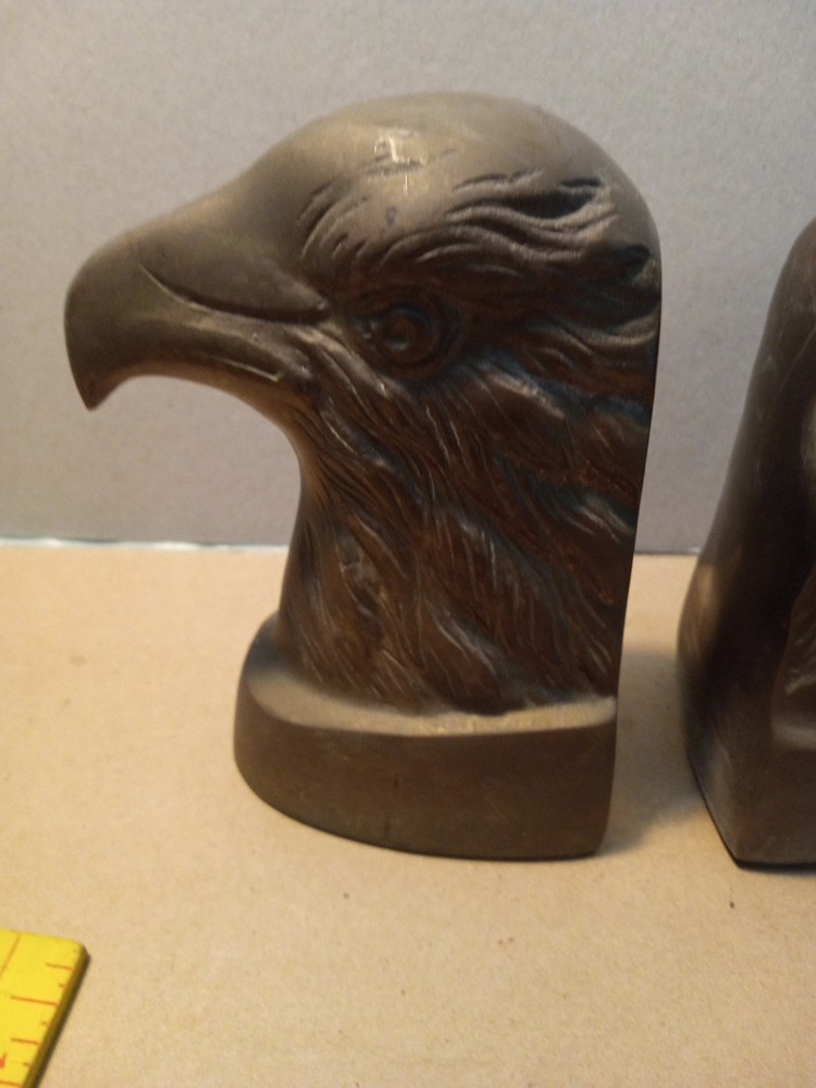 Vintage Brass Eagle Heads Bookends 5 1/2" solid