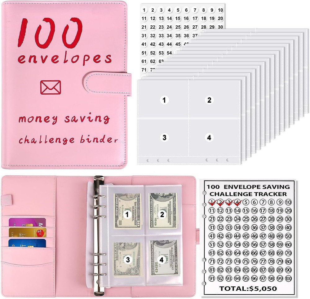 100 Envelopes Money Saving Challenge Binder Kit, Fun Budget Cash Binder Book