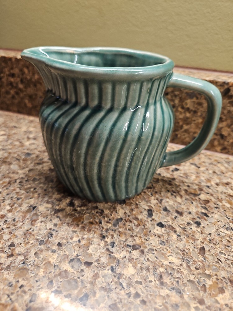 Ceramic Green Small Pitcher with handle Pottery Swirls